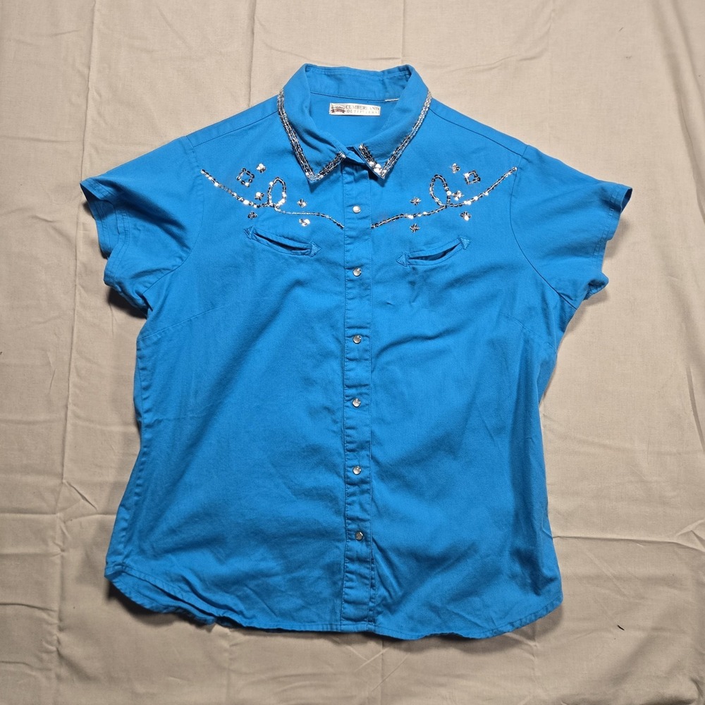 Women's Cumberland Outfitters XL Snap Blue Western Shirt 100% Cotton, No Sz Tag